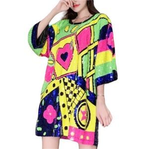 Y2K Multicolored Sequin Shift / T-Shirt Dress - Size Medium